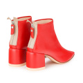 Hot red PU leather winter shoe square heel fashionable daily life boot for woman ladies' ankle boot girl crush style boot